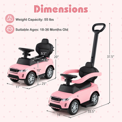 3 in 1 Push Car with Removable Handle and Guardrail for Kids 18-36 Months Old, Pink Push & Pedal Ride On Toys at Gallery Canada