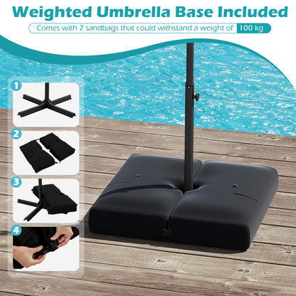10 Feet Solar Offset Hanging Umbrella with Base and 32 LED Lights, Turquoise Outdoor Umbrellas at Gallery Canada