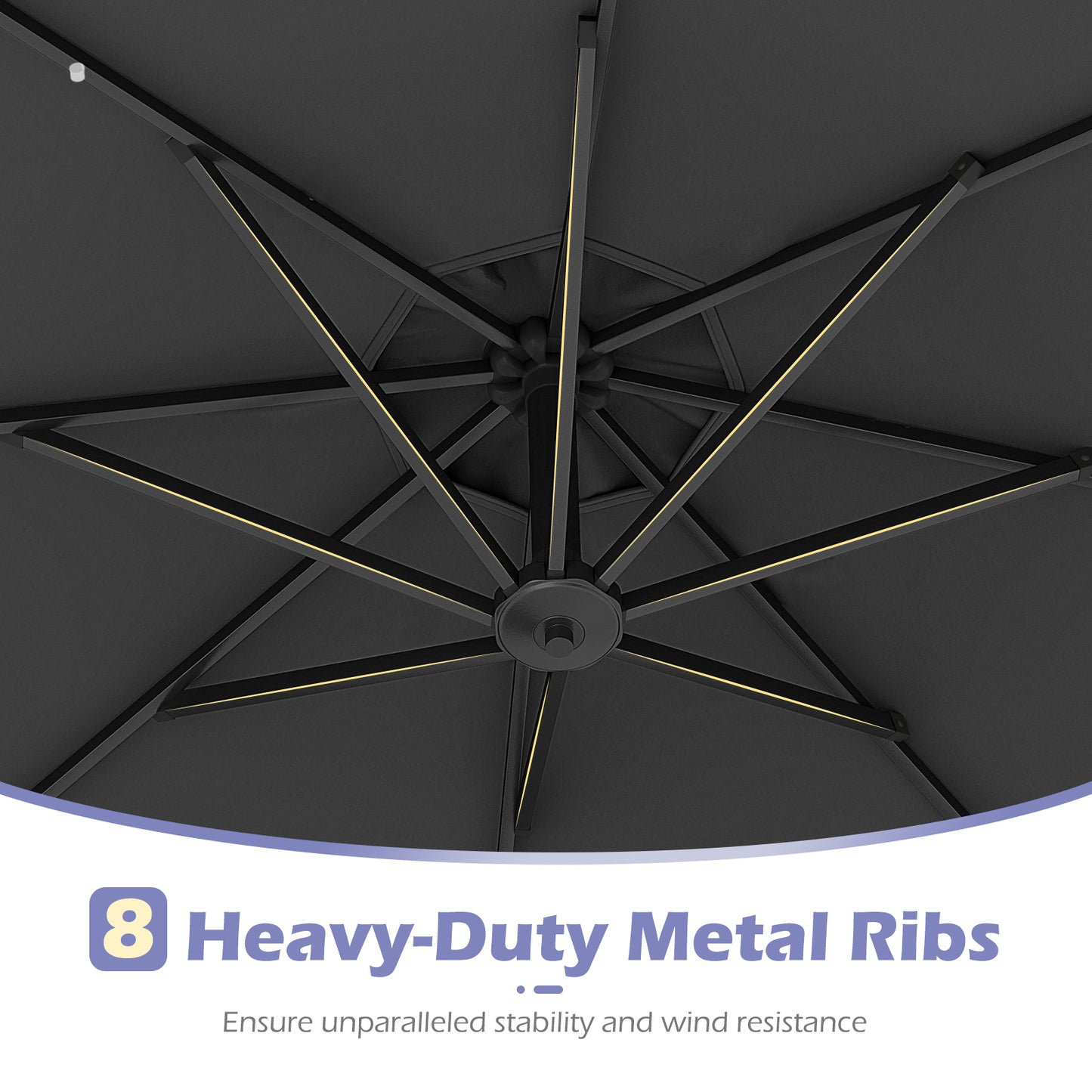 10 Feet Solar Offset Hanging Umbrella with Base and 32 LED Lights, Gray Outdoor Umbrellas at Gallery Canada