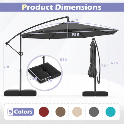 10 Feet Solar Offset Hanging Umbrella with Base and 32 LED Lights, Gray Outdoor Umbrellas at Gallery Canada