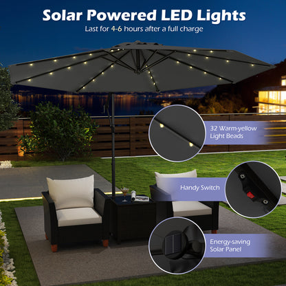 10 Feet Solar Offset Hanging Umbrella with Base and 32 LED Lights, Gray Outdoor Umbrellas at Gallery Canada