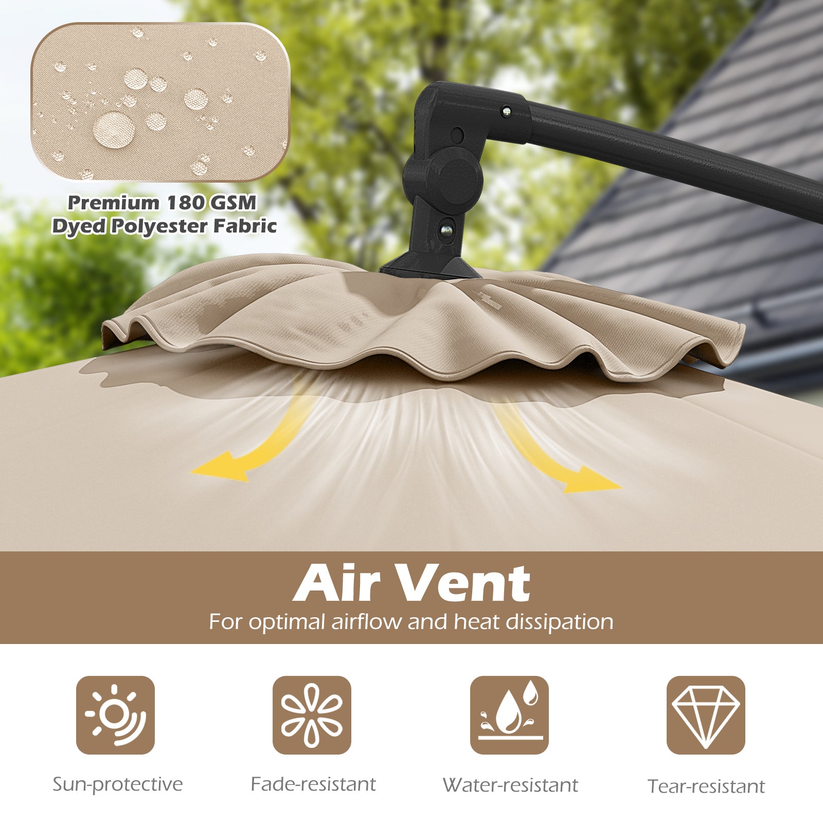 10 Feet Solar Offset Hanging Umbrella with Base and 32 LED Lights, Beige Outdoor Umbrellas at Gallery Canada