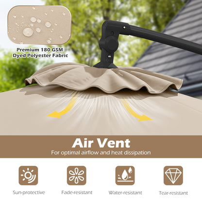 10 Feet Solar Offset Hanging Umbrella with Base and 32 LED Lights, Beige Outdoor Umbrellas at Gallery Canada