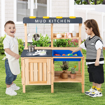 Outdoor Mud Kids Kitchen Playset Wooden Pretend Play Toy with Kitchenware, Natural Play Kitchen Sets at Gallery Canada