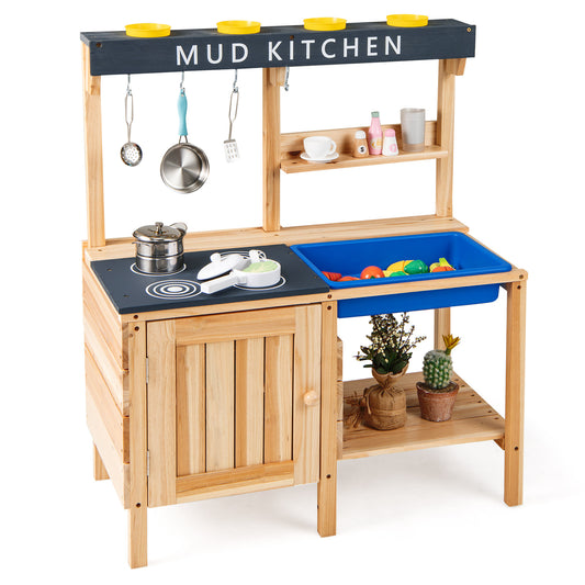 Outdoor Mud Kitchen Playset, Wooden Pretend Play Toy With Kitchenware, Natural Play Kitchen Sets Natural at Gallery Canada