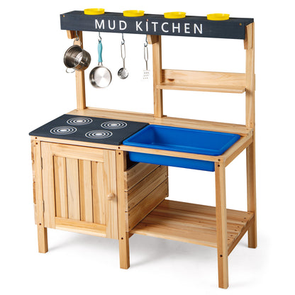 Outdoor Mud Kids Kitchen Playset Wooden Pretend Play Toy with Kitchenware, Natural Play Kitchen Sets at Gallery Canada