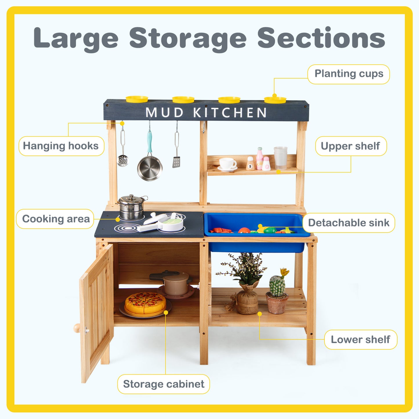 Outdoor Mud Kids Kitchen Playset Wooden Pretend Play Toy with Kitchenware, Natural Play Kitchen Sets at Gallery Canada