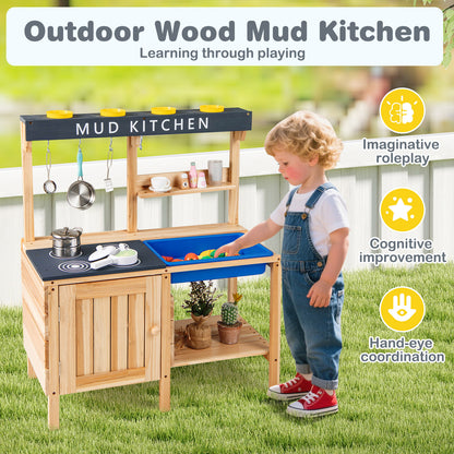 Outdoor Mud Kids Kitchen Playset Wooden Pretend Play Toy with Kitchenware, Natural Play Kitchen Sets at Gallery Canada