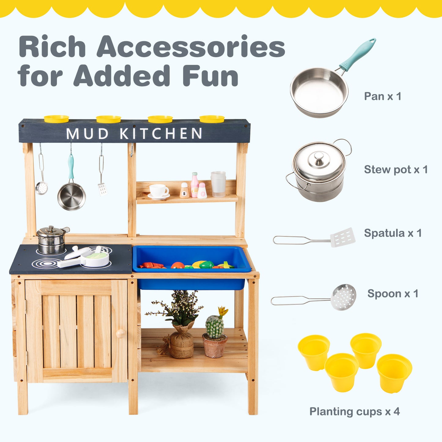 Outdoor Mud Kids Kitchen Playset Wooden Pretend Play Toy with Kitchenware, Natural Play Kitchen Sets at Gallery Canada