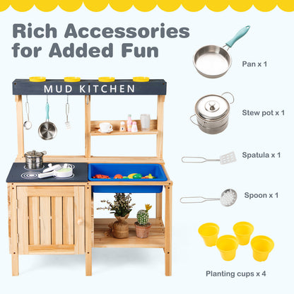 Outdoor Mud Kids Kitchen Playset Wooden Pretend Play Toy with Kitchenware, Natural Play Kitchen Sets at Gallery Canada