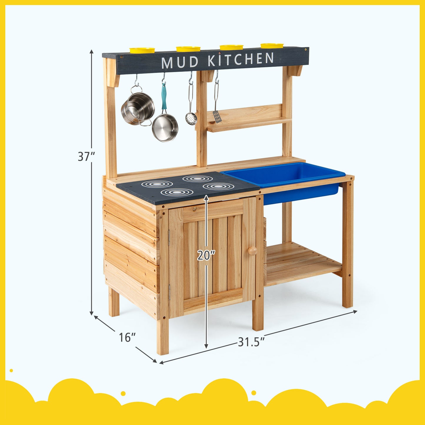 Outdoor Mud Kids Kitchen Playset Wooden Pretend Play Toy with Kitchenware, Natural Play Kitchen Sets at Gallery Canada