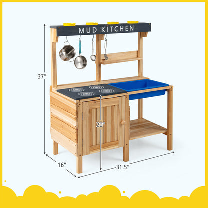 Outdoor Mud Kids Kitchen Playset Wooden Pretend Play Toy with Kitchenware, Natural Play Kitchen Sets at Gallery Canada