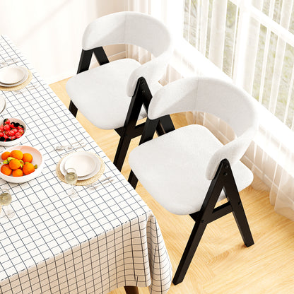 Wooden Dining Chair Set of 2 Mid-Century Modern Sherpa Upholstered Kitchen Dining Room Chairs, Black Dining Chairs at Gallery Canada