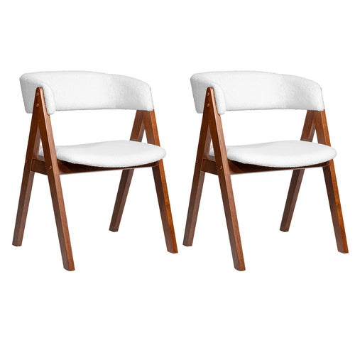 Wooden Dining Chair Set of 2 Mid-Century Modern Sherpa Upholstered Kitchen Dining Room Chairs, Walnut
