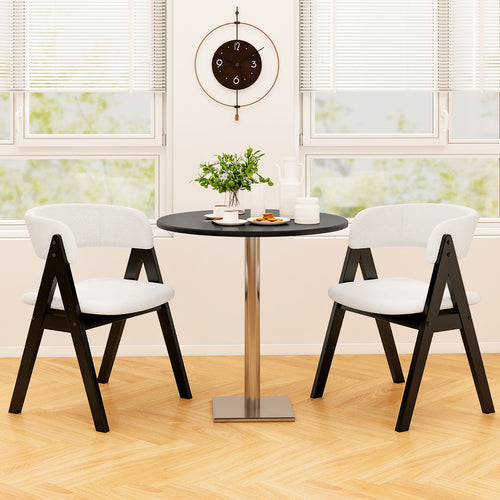 Wooden Dining Chair Set of 4 Mid-Century Modern Sherpa Upholstered Kitchen Dining Room Chairs, Black