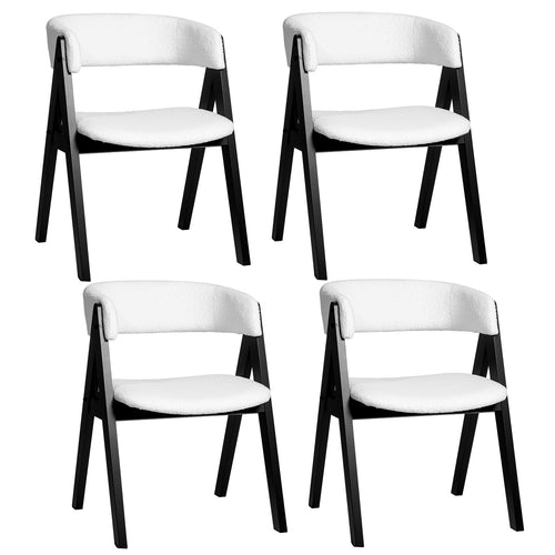 Wooden Dining Chair Set of 4 Mid-Century Modern Sherpa Upholstered Kitchen Dining Room Chairs, Black