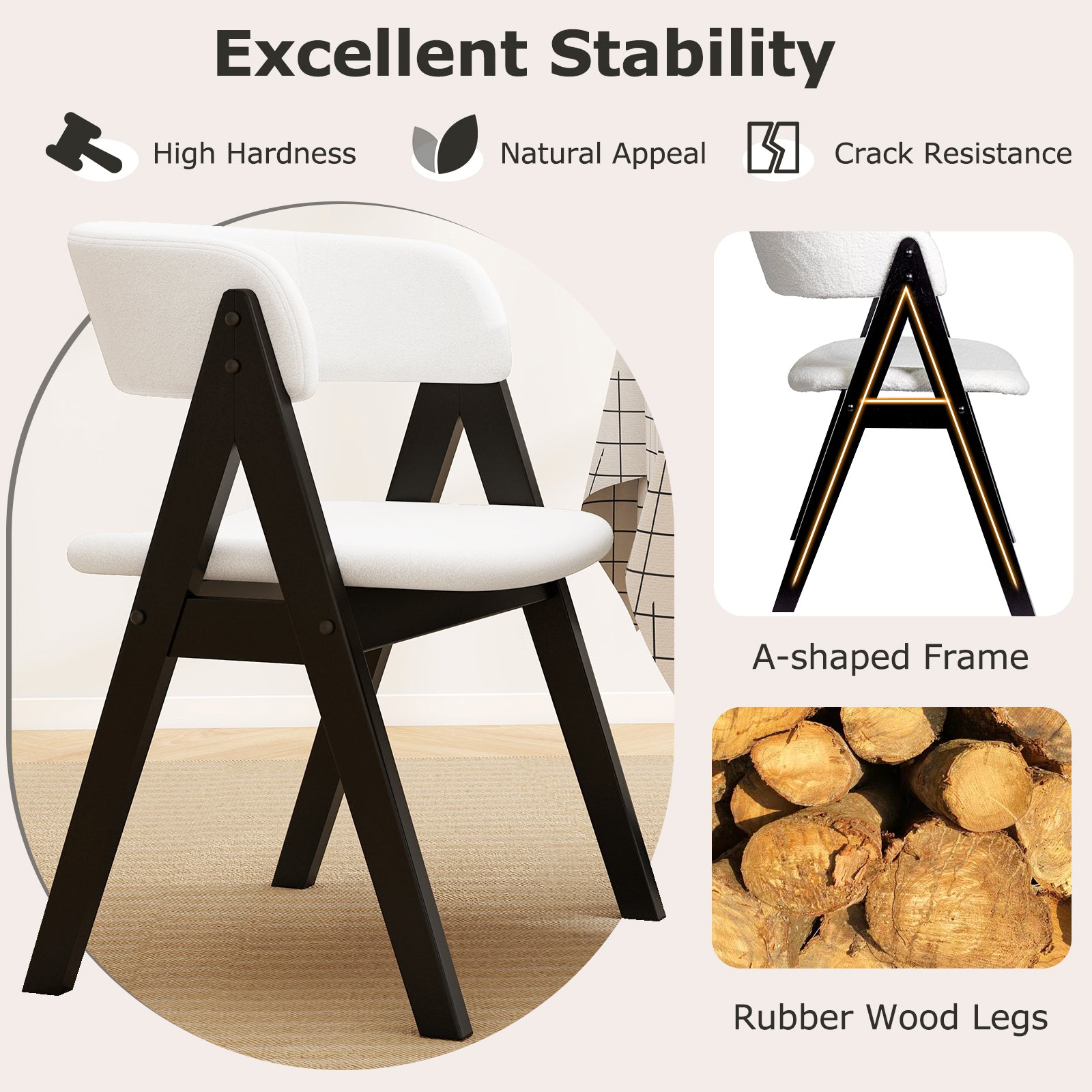 Wooden Dining Chair Set of 4 Mid-Century Modern Sherpa Upholstered Kitchen Dining Room Chairs, Black Dining Chairs at Gallery Canada