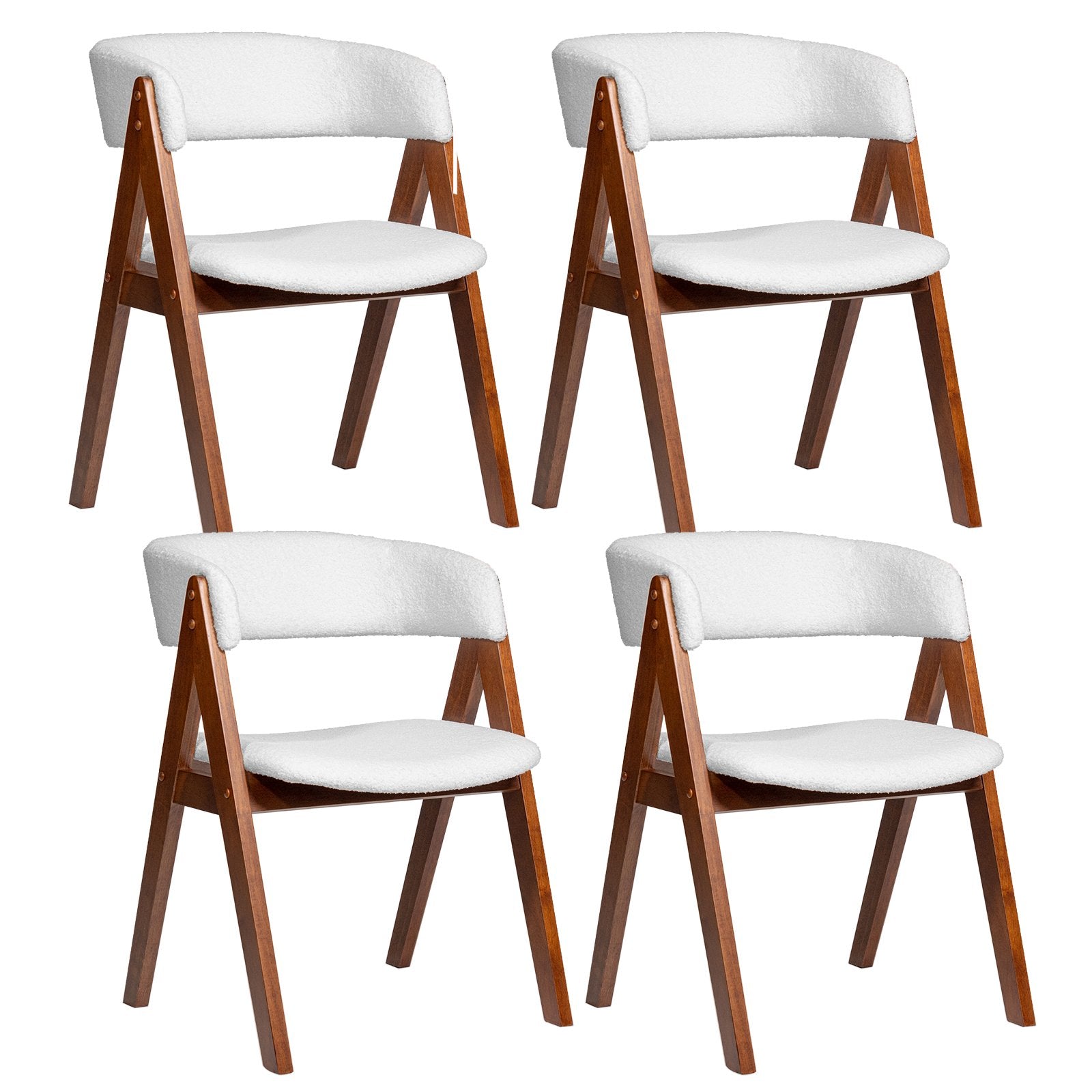 Wooden Dining Chair Set of 4 Mid-Century Modern Sherpa Upholstered Kitchen Dining Room Chairs, Walnut Dining Chairs at Gallery Canada