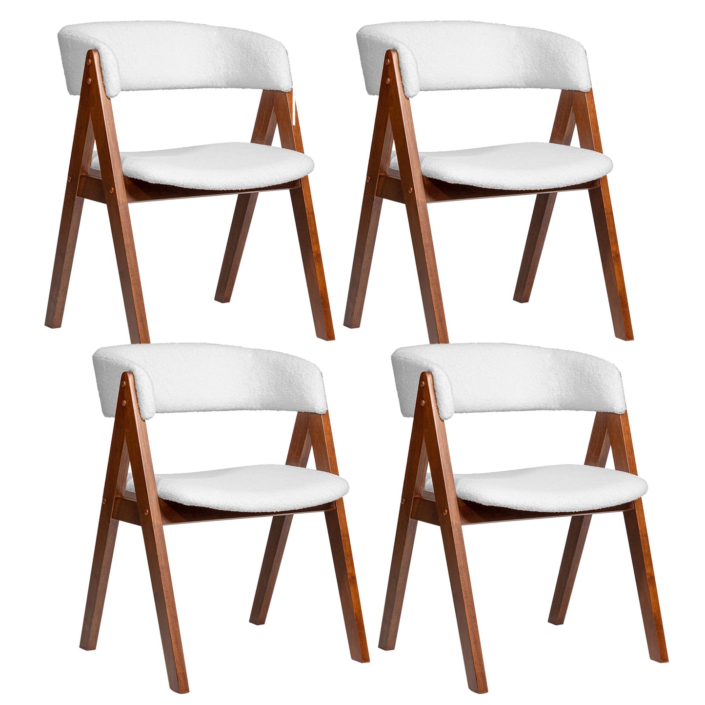 Wooden Dining Chair Set, 4 Mid-Century Modern, Sherpa Upholstered, Walnut Dining Chairs Walnut at Gallery Canada