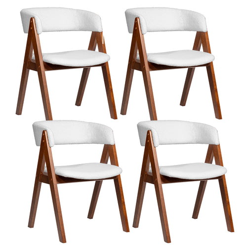 Wooden Dining Chair Set, 4 Mid-Century Modern, Sherpa Upholstered, Walnut