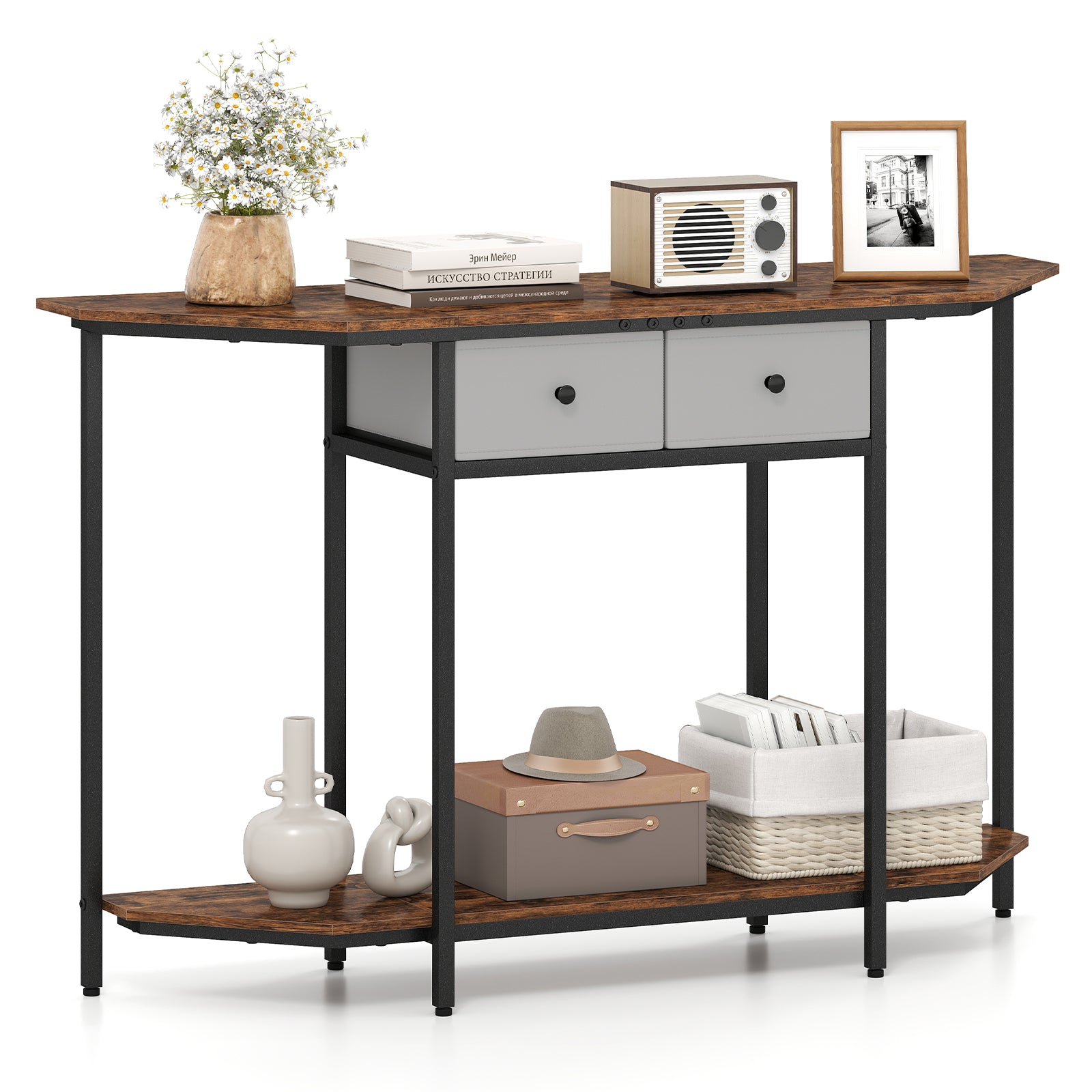 Console Table with 2 Drawers and Open Storage Shelf, Rustic Brown Console Tables at Gallery Canada