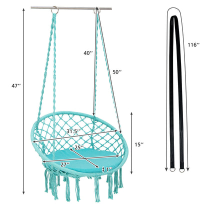 Cushioned Hammock Swing Chair with Hanging Kit, Turquoise Hammocks at Gallery Canada
