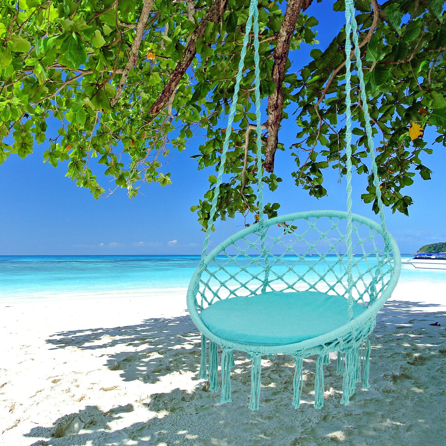 Cushioned Hammock Swing Chair with Hanging Kit, Turquoise Hammocks at Gallery Canada