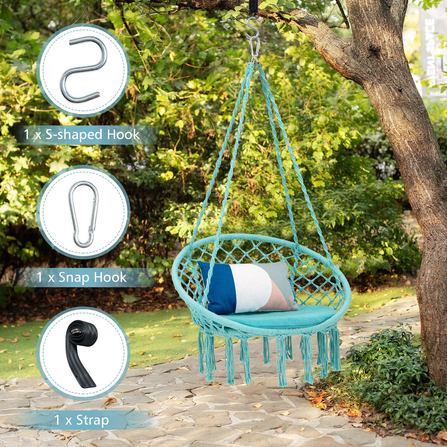 Cushioned Hammock Swing Chair with Hanging Kit, Turquoise Hammocks at Gallery Canada
