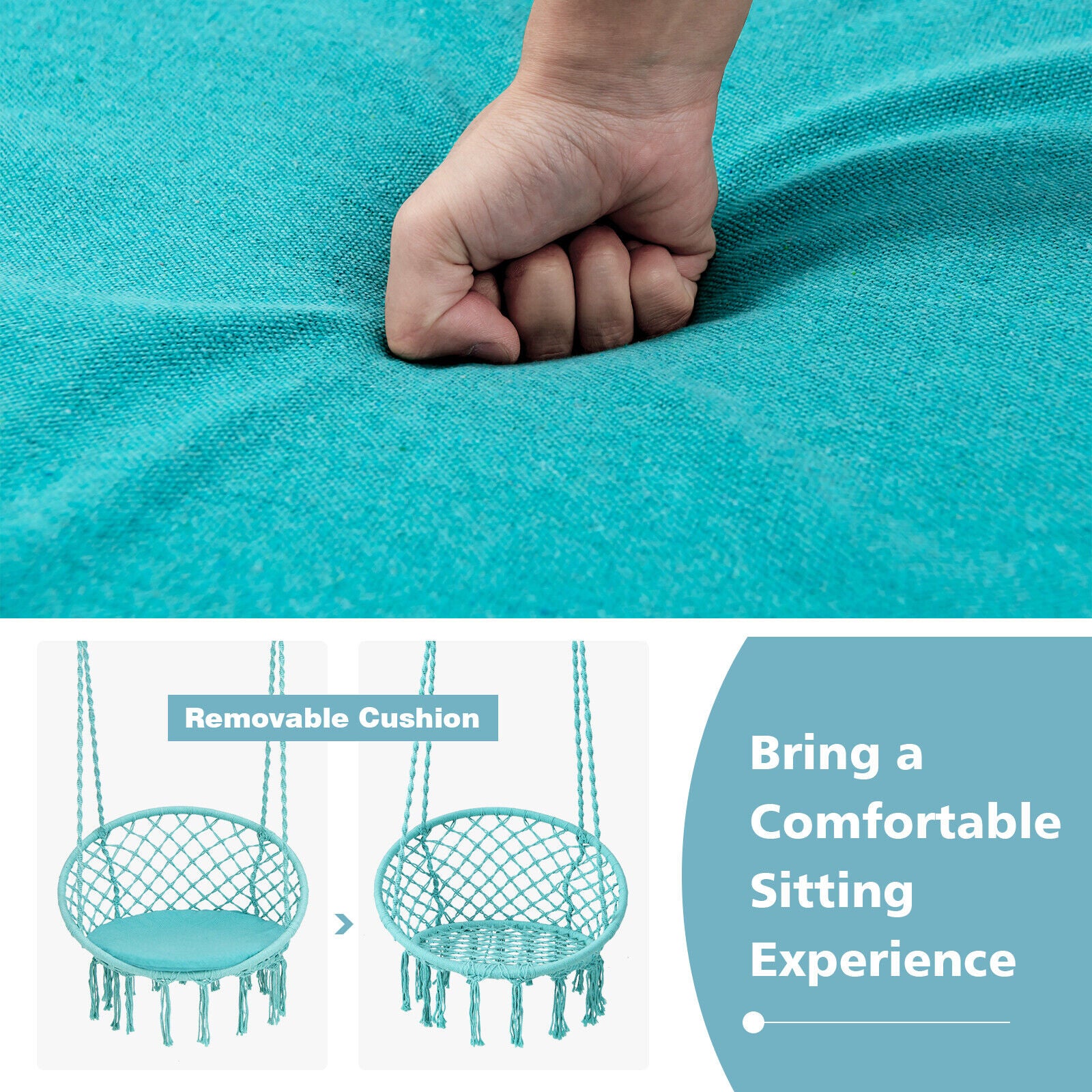 Cushioned Hammock Swing Chair with Hanging Kit, Turquoise Hammocks at Gallery Canada