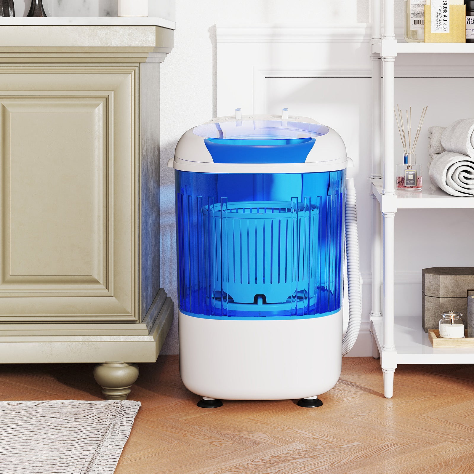 Portable Mini Semi-automatic Washing Machine with Spin Tub and Drain Hose 2.5 kg Capacity, Blue Washing Machines at Gallery Canada