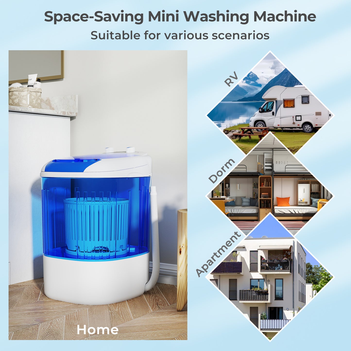 Portable Mini Semi-automatic Washing Machine with Spin Tub and Drain Hose 2.5 kg Capacity, Blue Washing Machines at Gallery Canada