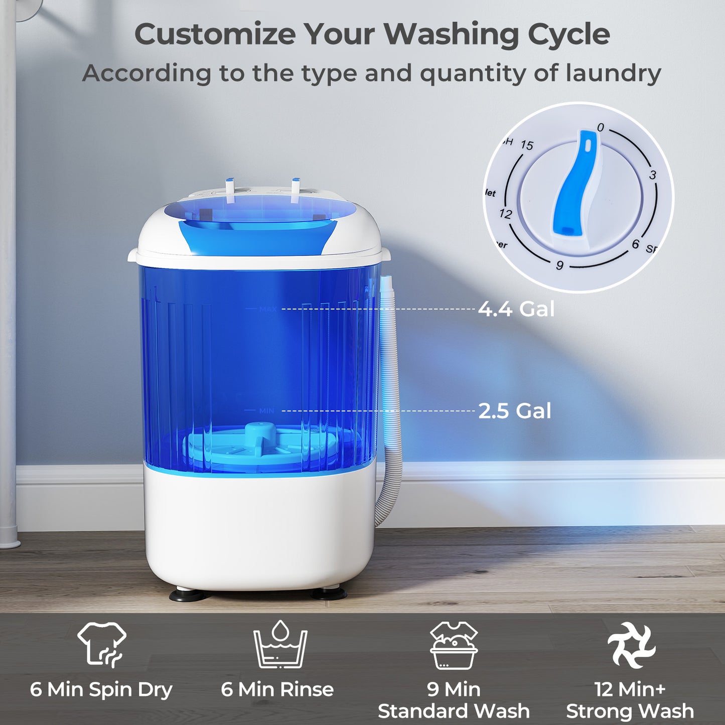 Portable Mini Semi-automatic Washing Machine with Spin Tub and Drain Hose 2.5 kg Capacity, Blue Washing Machines at Gallery Canada