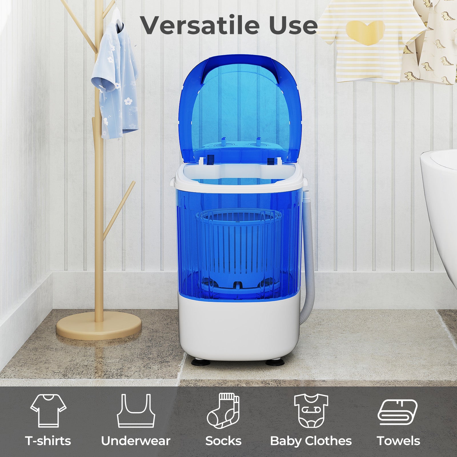 Portable Mini Semi-automatic Washing Machine with Spin Tub and Drain Hose 2.5 kg Capacity, Blue Washing Machines at Gallery Canada