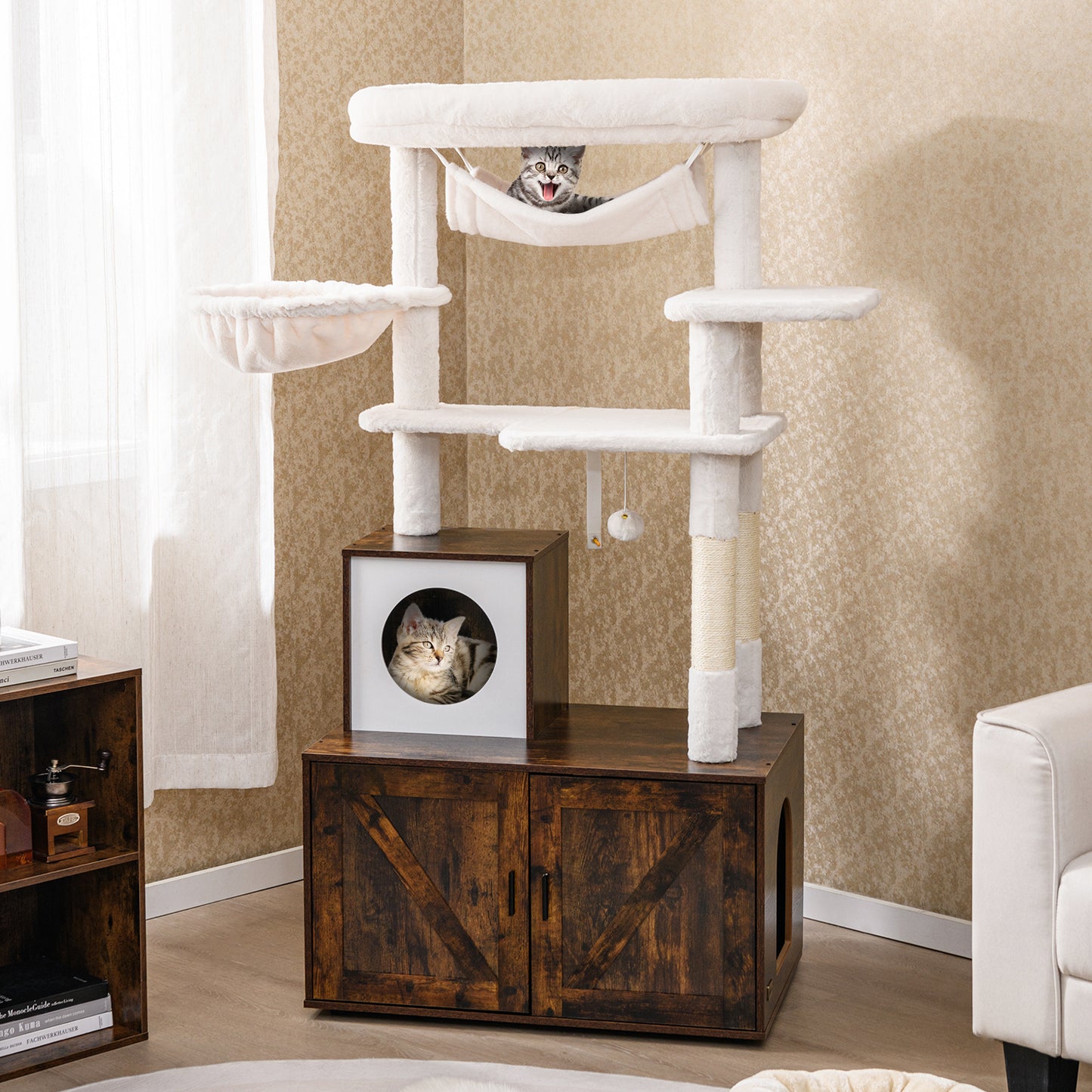 Cat Tree with Litter Box Enclosure for Indoor Cats, Rustic Brown Cat Trees Condos & Scratchers at Gallery Canada