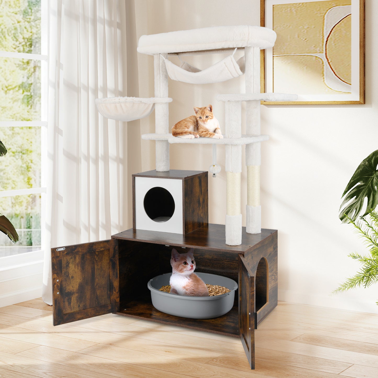 Cat Tree with Litter Box Enclosure for Indoor Cats, Rustic Brown Cat Trees Condos & Scratchers at Gallery Canada