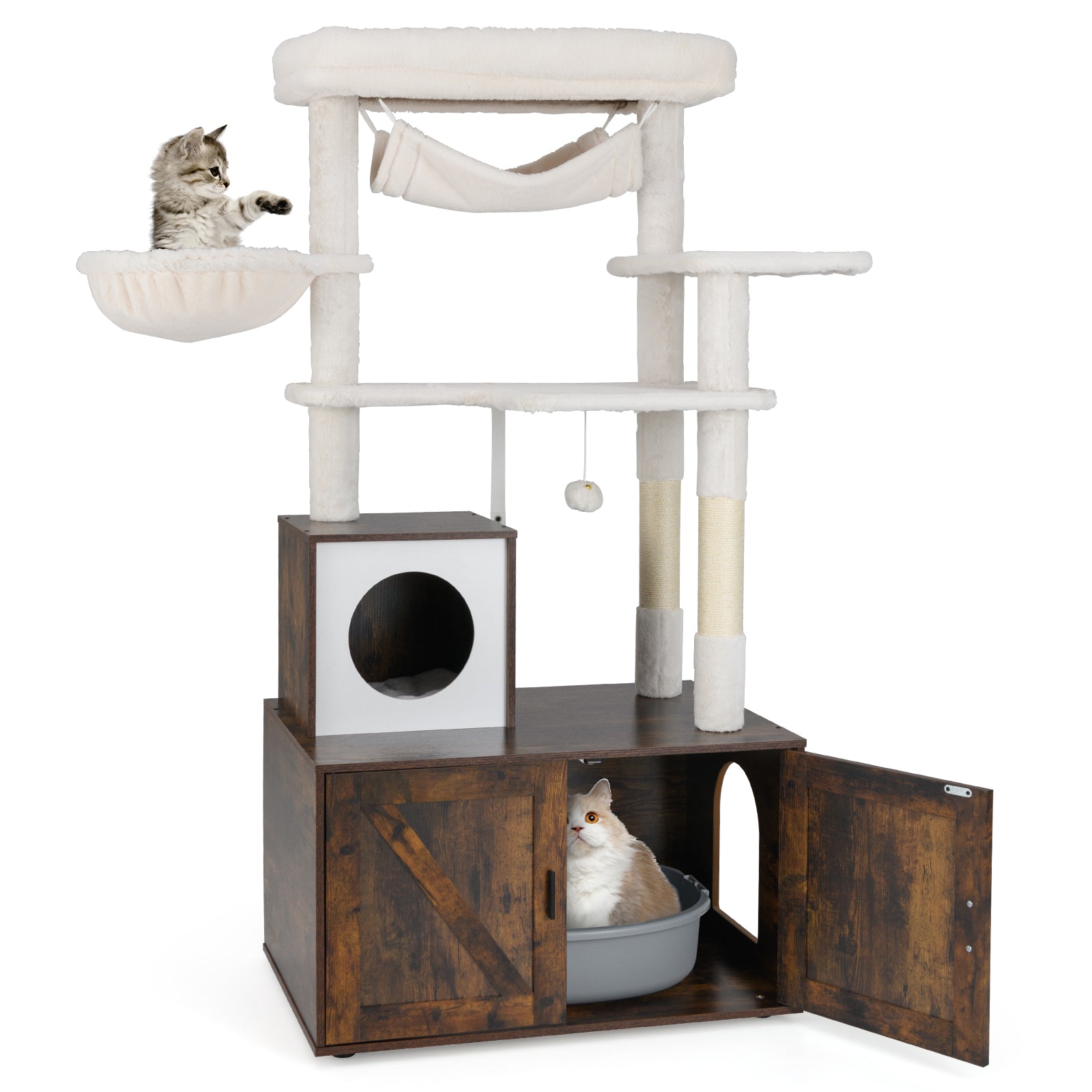 Cat Tree with Litter Box Enclosure for Indoor Cats, Rustic Brown Cat Trees Condos & Scratchers at Gallery Canada