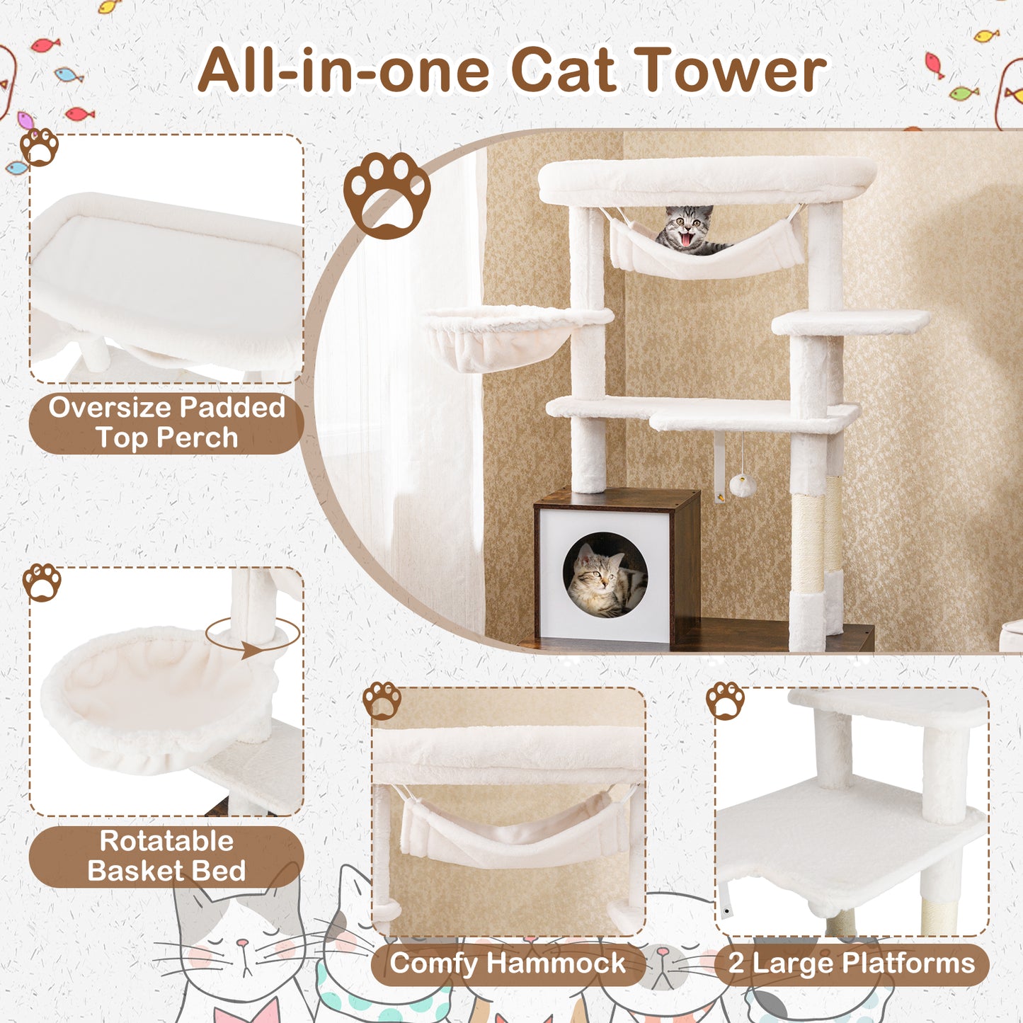 Cat Tree with Litter Box Enclosure for Indoor Cats, Rustic Brown Cat Trees Condos & Scratchers at Gallery Canada