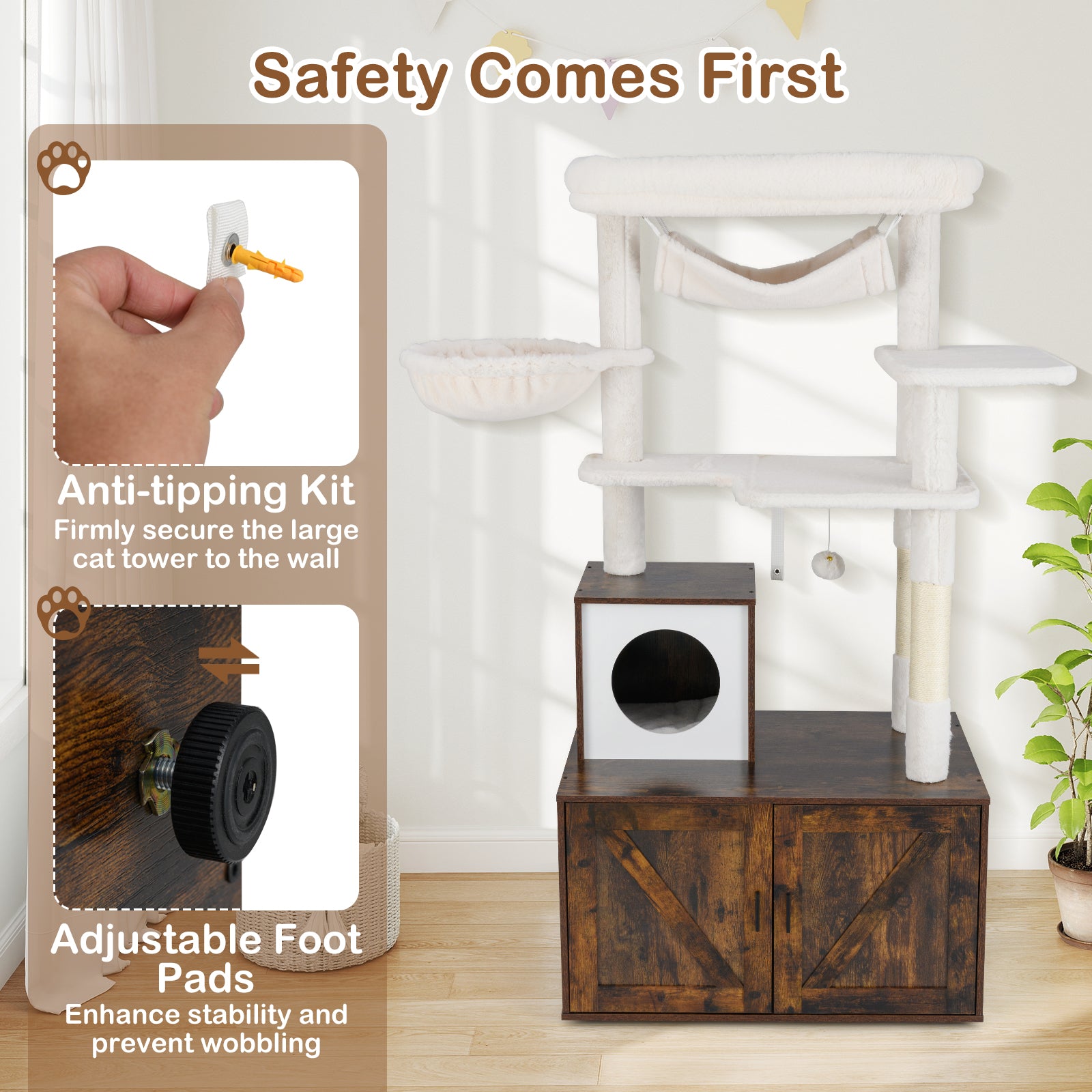 Cat Tree with Litter Box Enclosure for Indoor Cats, Rustic Brown Cat Trees Condos & Scratchers at Gallery Canada