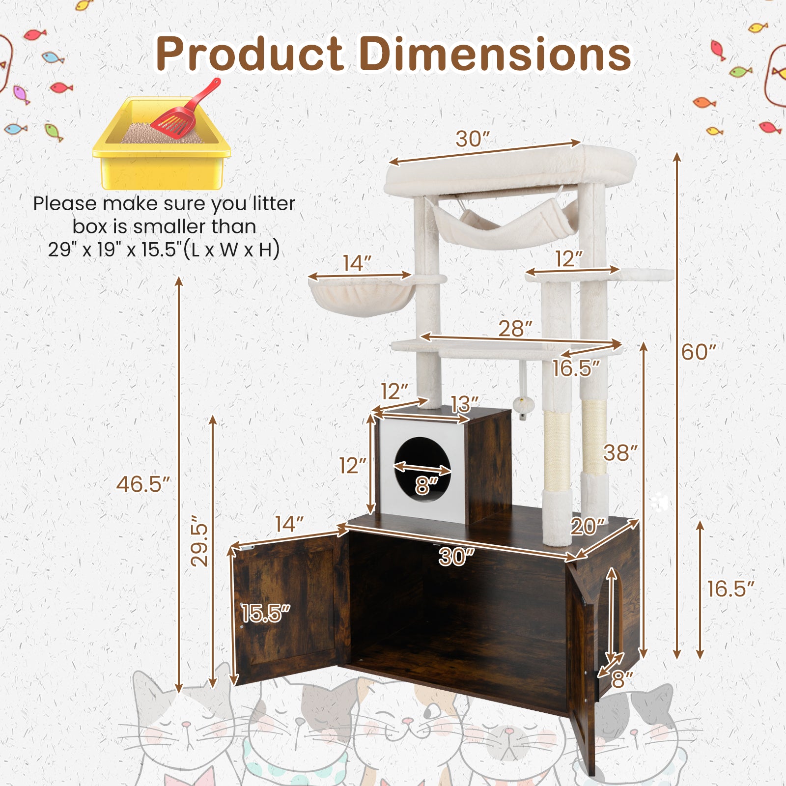 Cat Tree with Litter Box Enclosure for Indoor Cats, Rustic Brown Cat Trees Condos & Scratchers at Gallery Canada