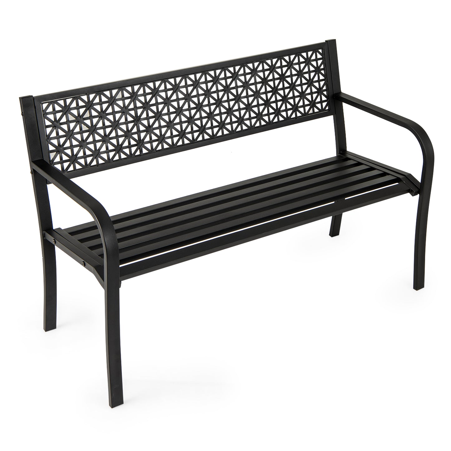 50 Inch Garden Bench with Patterned Backrest and Curved Armrests for 2-3 Person, Black Outdoor Benches at Gallery Canada