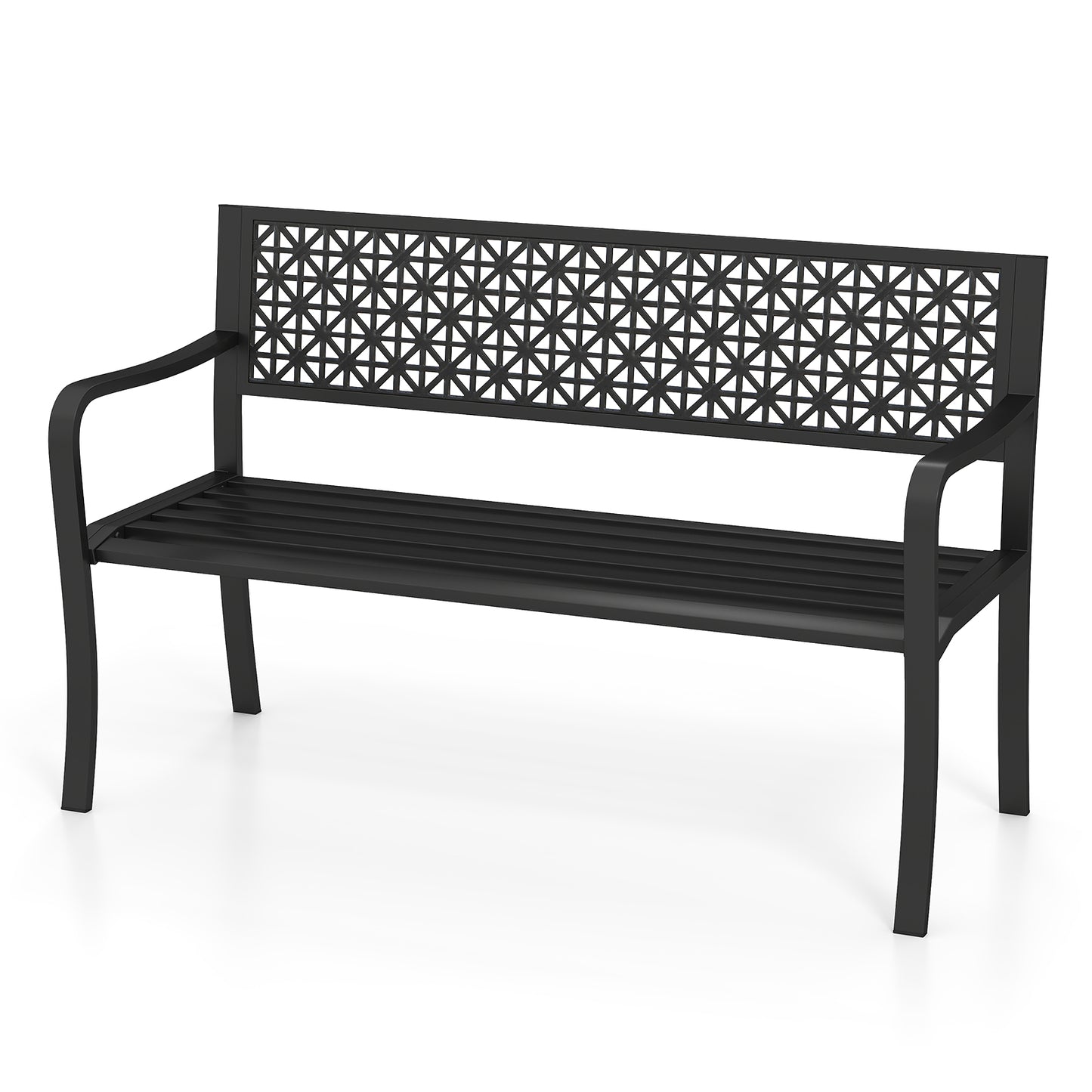 50 Inch Garden Bench with Patterned Backrest and Curved Armrests for 2-3 Person, Black Outdoor Benches at Gallery Canada