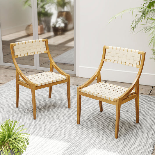 Outdoor Dining Chair with Webbing Seat and Backrest, Natural Patio Dining Chairs Natural at Gallery Canada