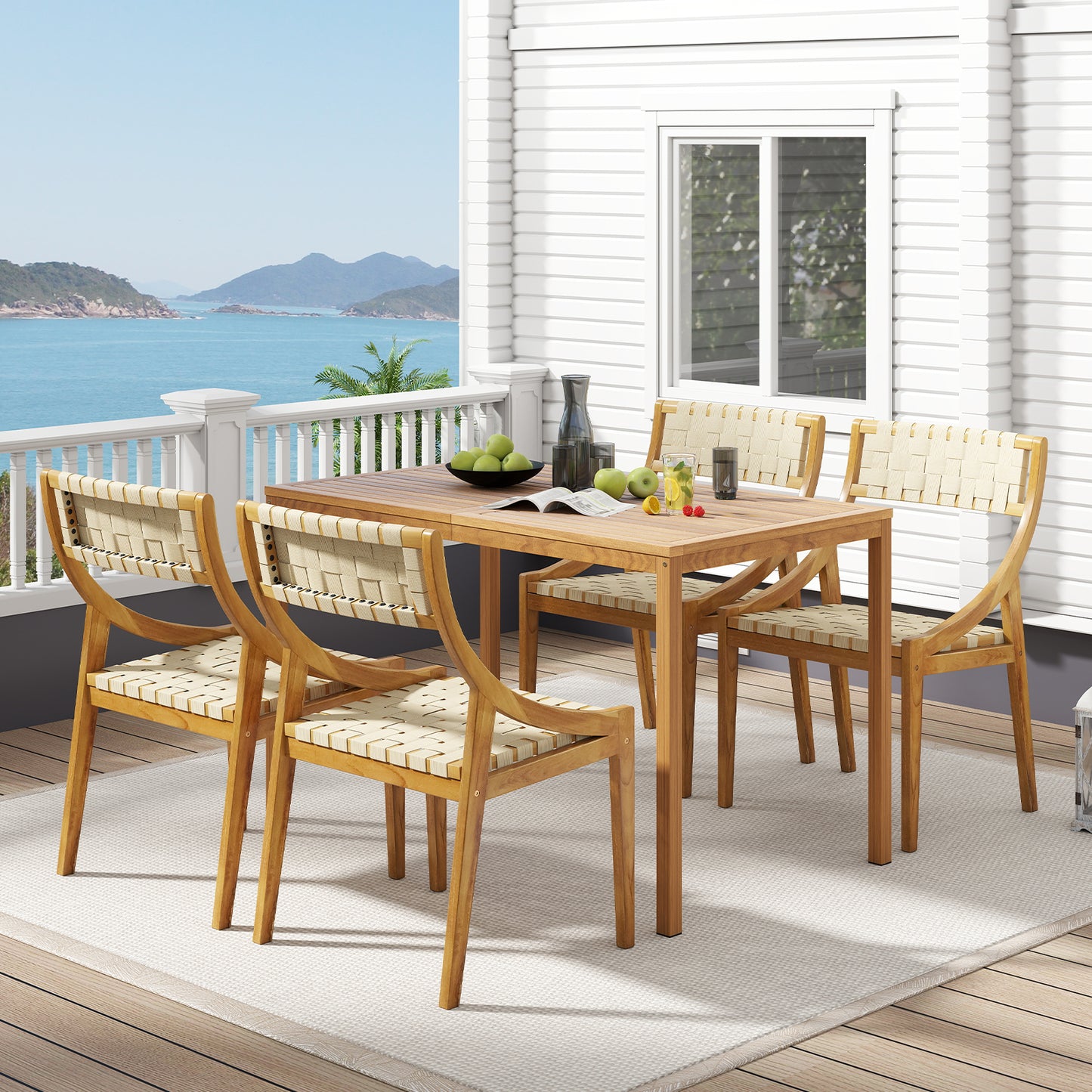 Outdoor Dining Chair with Webbing Seat and Backrest, Natural Patio Dining Chairs at Gallery Canada