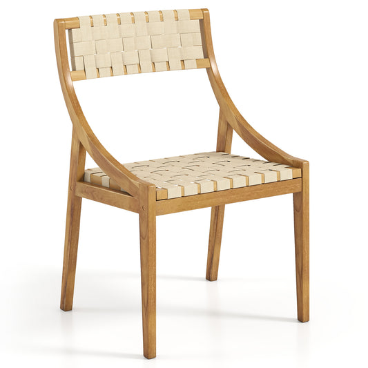 Outdoor Dining Chair with Webbing Seat and Backrest, Natural Patio Dining Chairs Natural at Gallery Canada