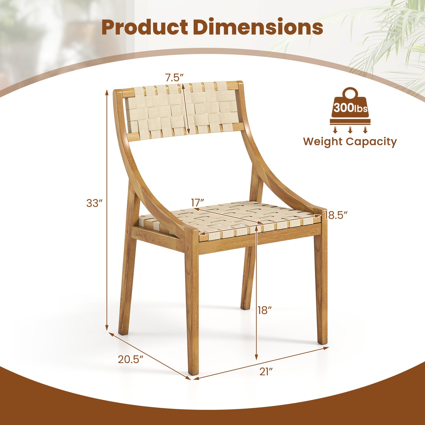 Outdoor Dining Chair with Webbing Seat and Backrest, Natural Patio Dining Chairs at Gallery Canada
