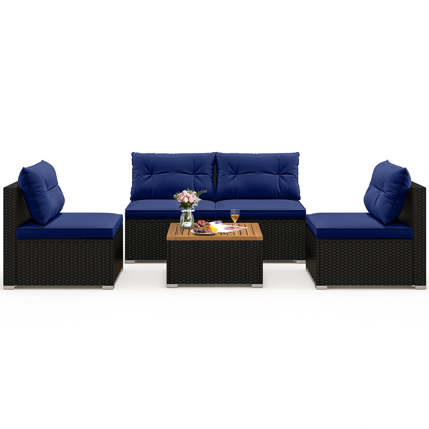 5 Piece Outdoor Furniture Set with Solid Tabletop and Soft Cushions, Navy Outdoor Sectionals Navy at Gallery Canada