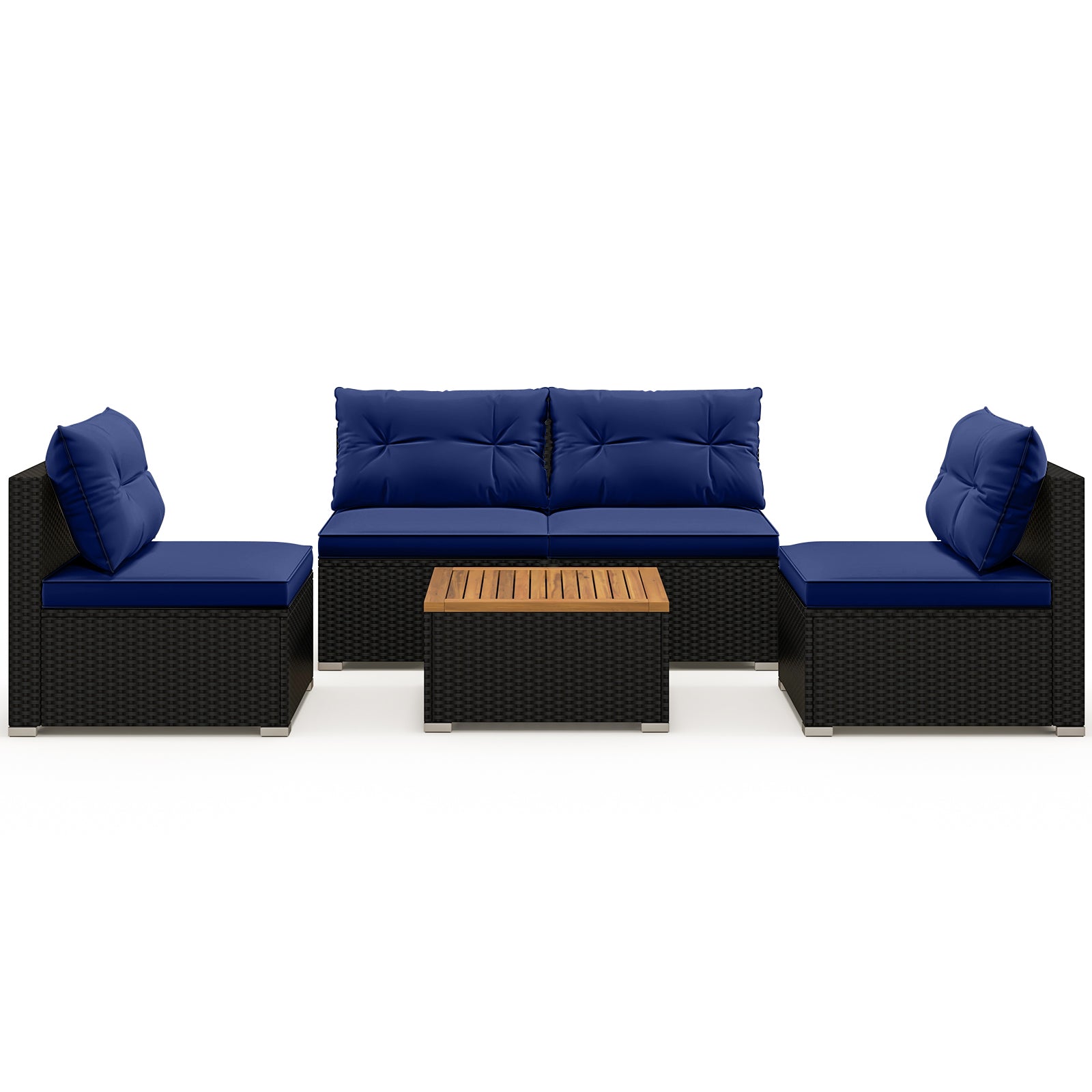 5 Piece Outdoor Furniture Set with Solid Tabletop and Soft Cushions, Navy Outdoor Sectionals at Gallery Canada