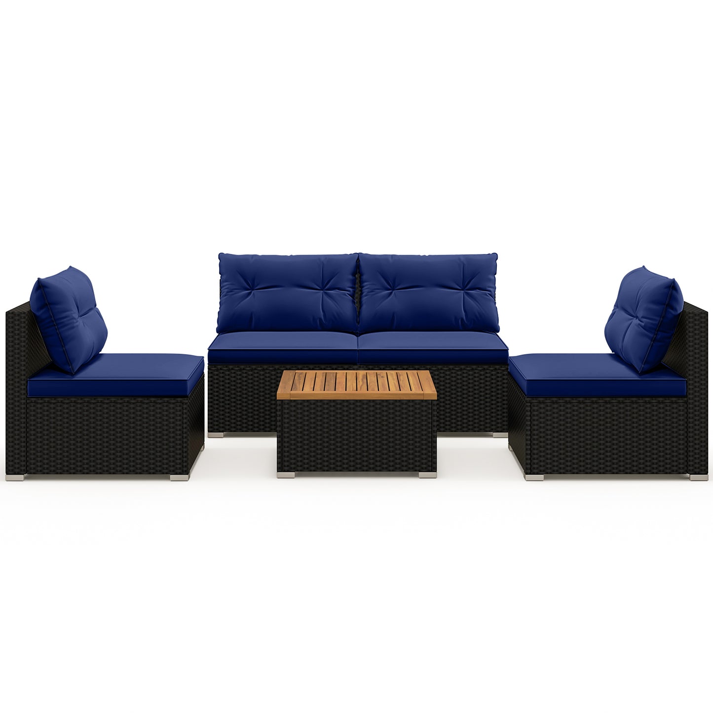 5 Piece Outdoor Furniture Set with Solid Tabletop and Soft Cushions, Navy Outdoor Sectionals at Gallery Canada