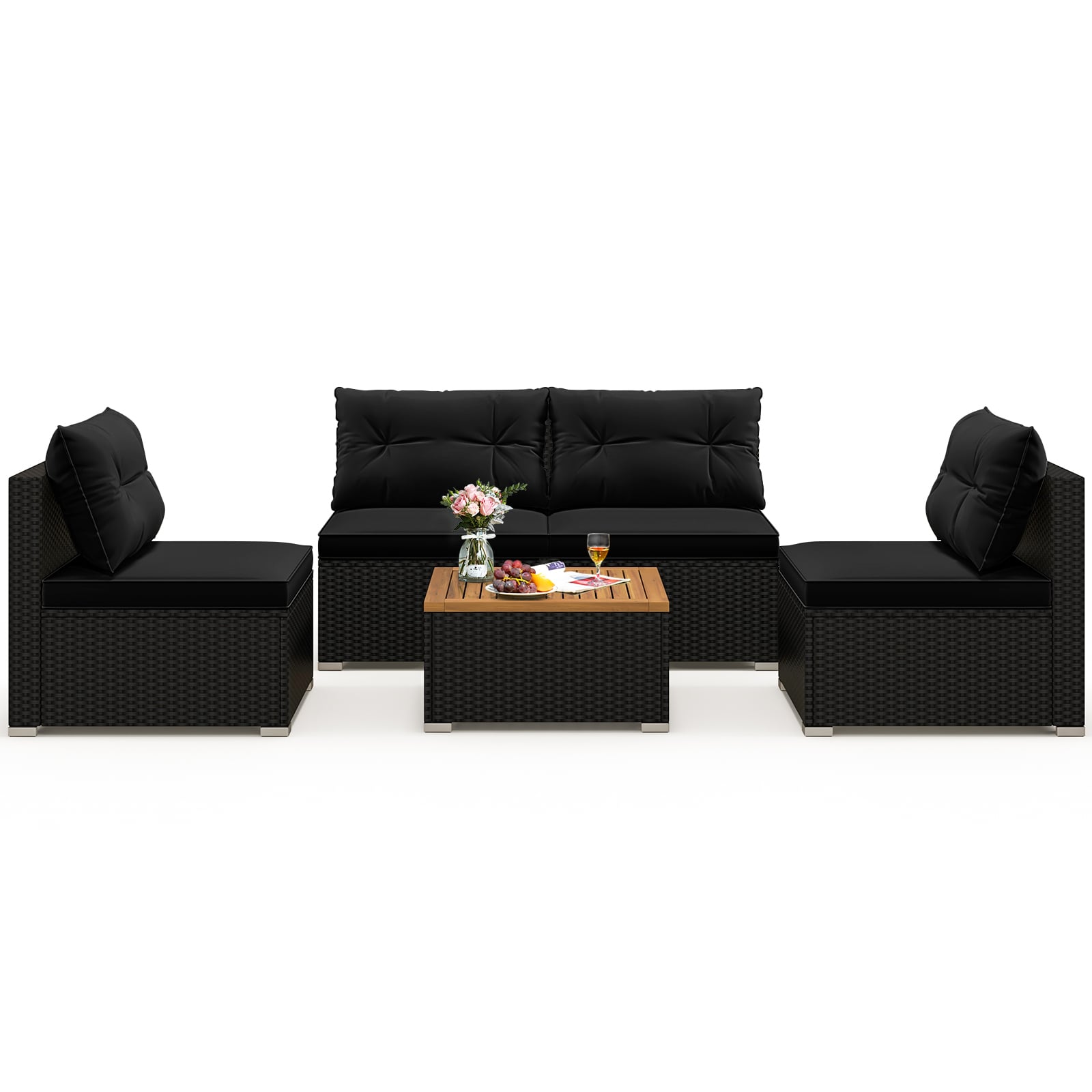 5 Piece Outdoor Furniture Set, Solid Tabletop, Soft Cushions, Black Outdoor Sectionals Black at Gallery Canada