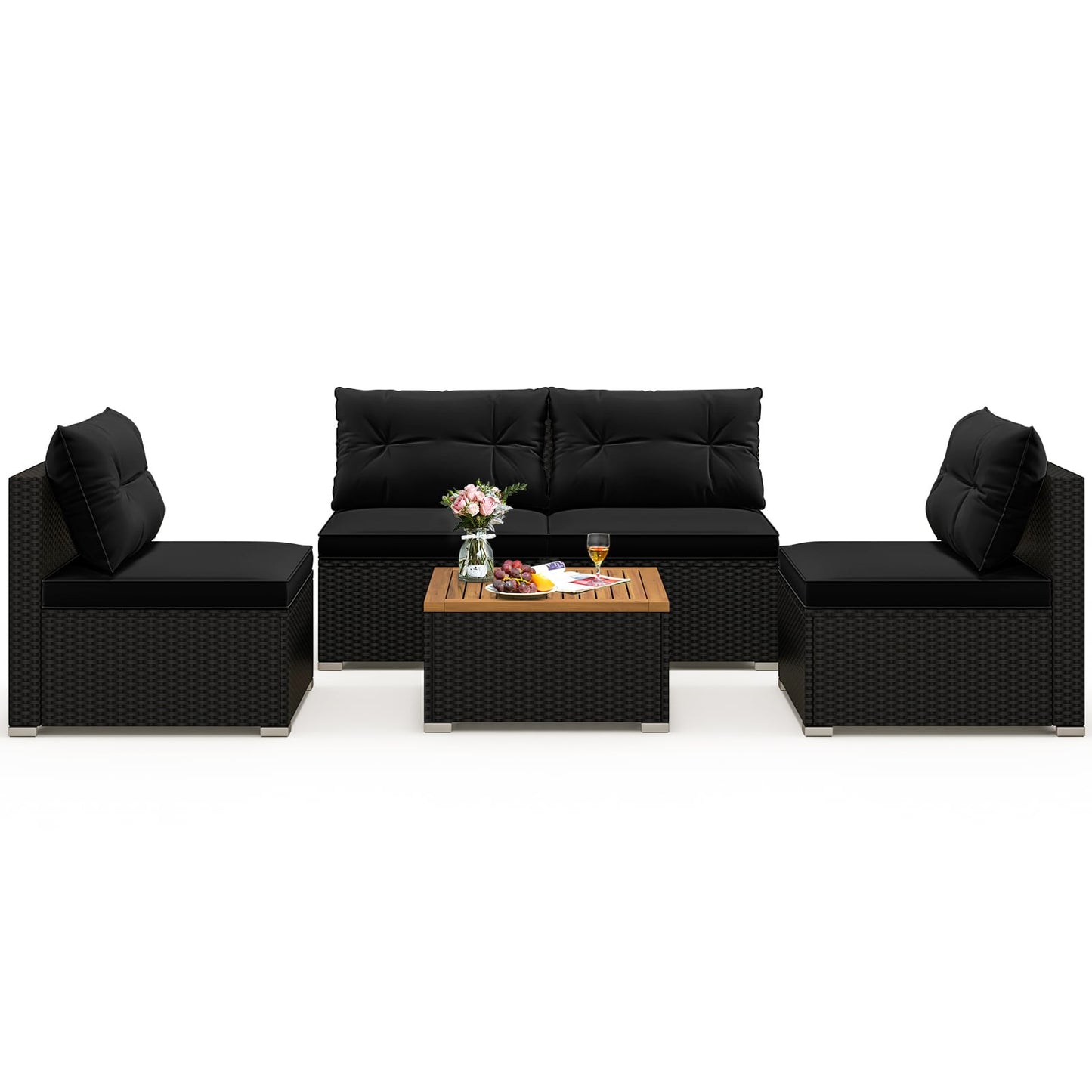 5 Piece Outdoor Furniture Set, Solid Tabletop, Soft Cushions, Black Outdoor Sectionals Black at Gallery Canada